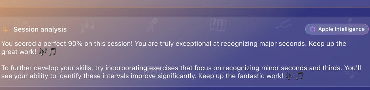 Session analysis generated by Apple Intelligence: success rate and personalized practice tips