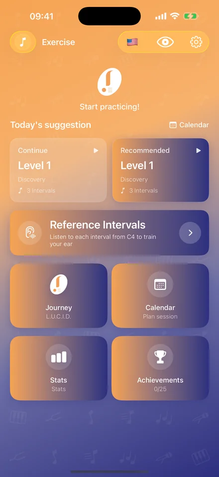 App home screen: daily suggestion, L.U.C.I.D. journey and statistics